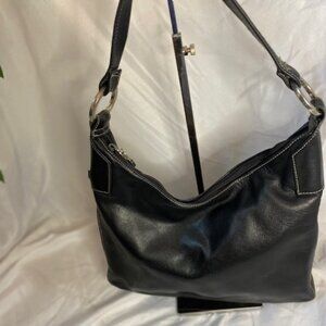 Perlina Soft Black Leather Shoulder Bag W/ Silver hardware